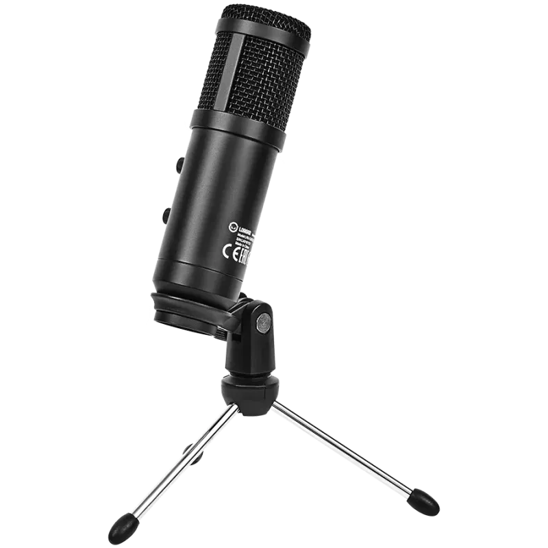 LORGAR Soner 313, Gaming Microphones, Black, USB condenser microphone with Volume Knob & Echo Kob, including 1x Microphone, 1 x 