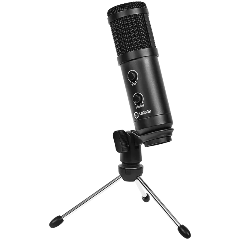 LORGAR Soner 313, Gaming Microphones, Black, USB condenser microphone with Volume Knob & Echo Kob, including 1x Microphone, 1 x 