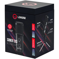 LORGAR Soner 313, Gaming Microphones, Black, USB condenser microphone with Volume Knob & Echo Kob, including 1x Microphone, 1 x 