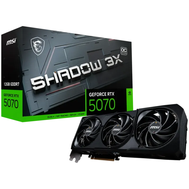 MSI Video Card Nvidia GeForce RTX 5070 12G SHADOW 3X OC, 12GB GDDR7, 192bit, Effective Memory Clock: 28000MHz, Boost: 2542 MHz, 