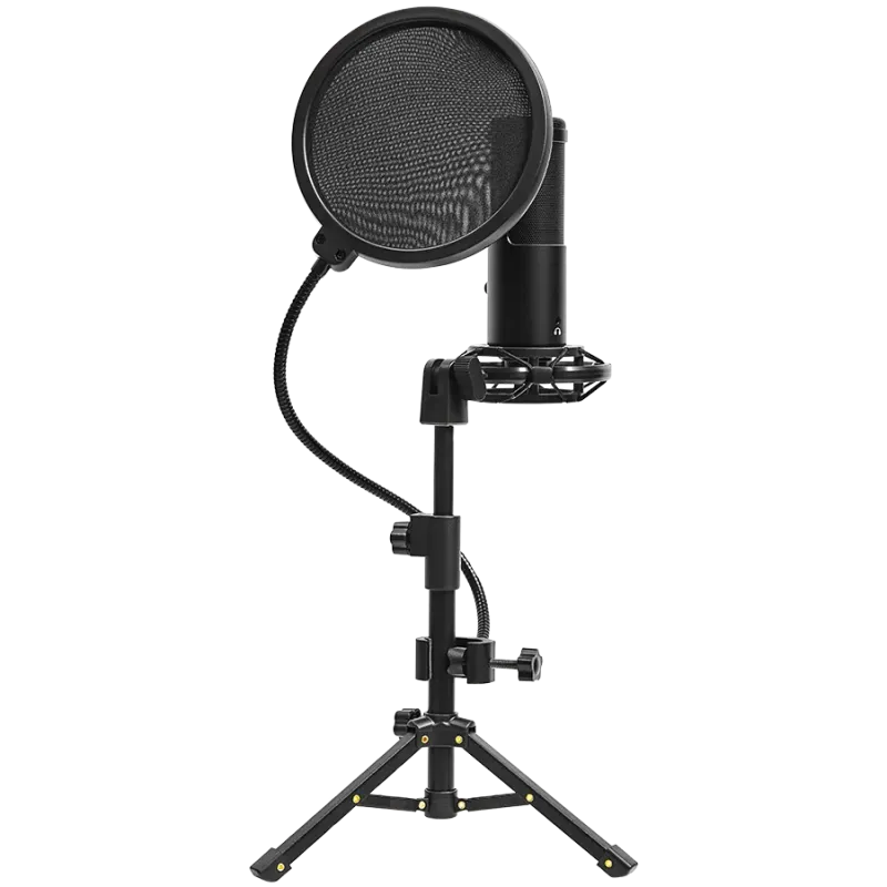 LORGAR Voicer 721, Gaming Microphone, Black, USB condenser microphone with tripod stand, pop filter, including 1 microphone, 1 H