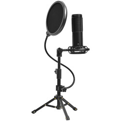 LORGAR Voicer 721, Gaming Microphone, Black, USB condenser microphone with tripod stand, pop filter, including 1 microphone, 1 H