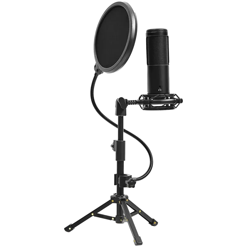 LORGAR Voicer 721, Gaming Microphone, Black, USB condenser microphone with tripod stand, pop filter, including 1 microphone, 1 H