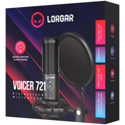 LORGAR Voicer 721, Gaming Microphone, Black, USB condenser microphone with tripod stand, pop filter, including 1 microphone, 1 H