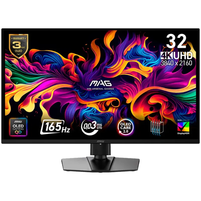 MSI MAG 322UP QD-OLED E16 Gaming Monitor, 31.5" 165Hz, UHD (3840x2160) 16:9, QD-OLED Anti-Reflection, 0.03ms, 250nits, 1500000:1