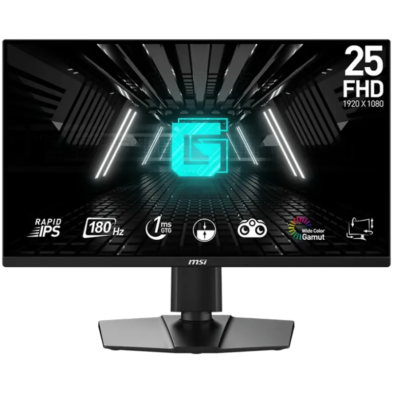 MSI G255PF E2 Gaming Monitor, 24.5"" 180Hz, FHD (1920x1080) 16:9, Rapid IPS Anti-glare, 1ms, 300nits, 1000:1, 178°/178°, AMD Fre