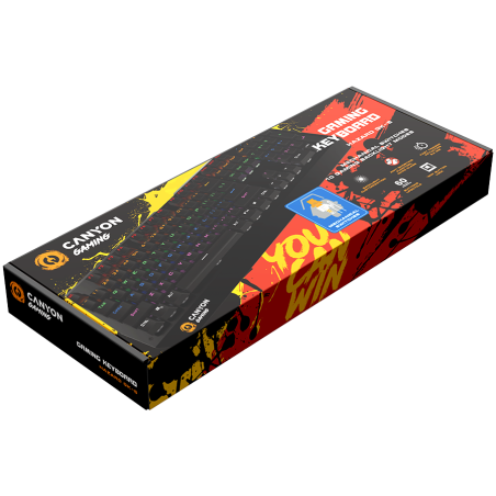 CANYON Hazard GK-6, Wired multimedia gaming keyboard with lighting effect, 108pcs rainbow LED, Numbers 104keys, EN double inject