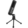 LORGAR Voicer 521, Gaming Microphone, Black, USB condenser mic with Volume Knob, 3.5MM headphonejack, mute button and led indica