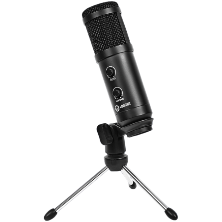 LORGAR Soner 313, Gaming Microphones, Black, USB condenser microphone with Volume Knob & Echo Kob, including 1x Microphone, 1 x 