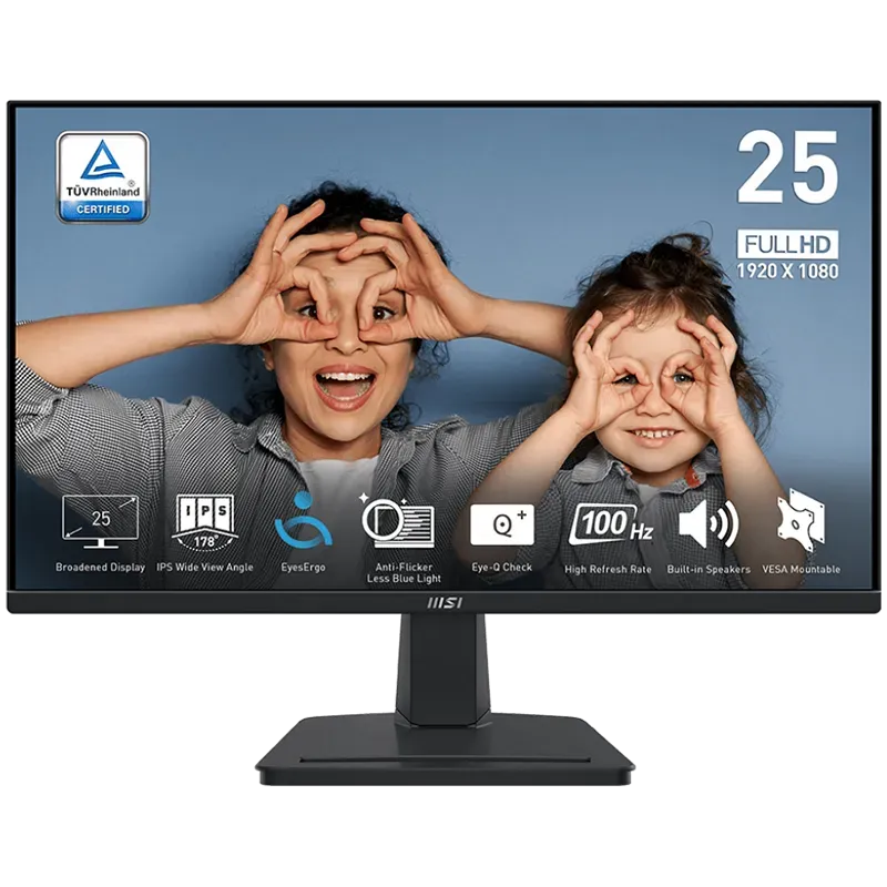 MSI PRO MP251 Professional Business Monitor, 24.5" 100Hz, FHD (1920x1080) 16:9, IPS Anti-glare, 1ms/4ms, 300nits, 1300:1, 178/17