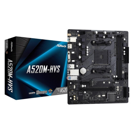 Дънна платка ASRock A520M-H, Socket AM4, mATX, 2xDDR4, M.2 NVMe - 1
