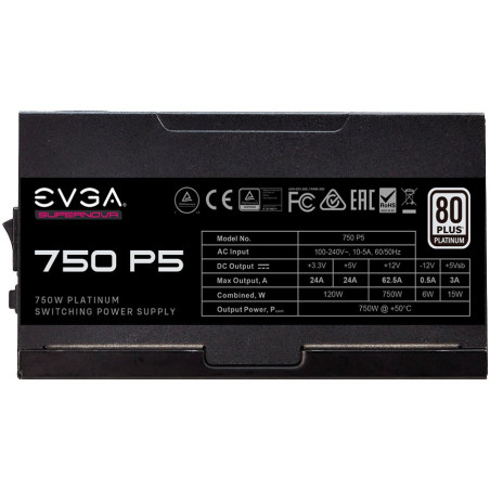 EVGA SuperNOVA 750 P5, 80 Plus PLATINUM 750W, Fully Modular, Eco Mode with FDB Fan, Includes Power ON Self Tester, Compact 150mm