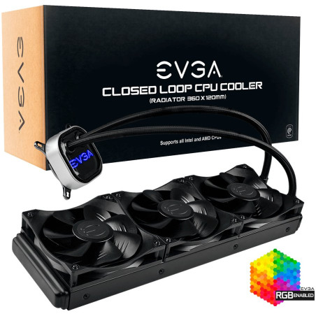 EVGA CLC 360mm All-In-One RGB LED CPU Liquid Cooler, 3x FX12 120mm PWM Fans, Intel Socket LGA20XX/1200/115X/1366, AMD Socket AM2