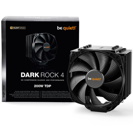 be quiet! DARK ROCK 4, 1x Silent Wings 135mm PWM, TDP: 200W Intel: 1700/ 1200/ 2066/ 1150/ 1151/ 1155/ 2011(-3) Square ILM, AMD: