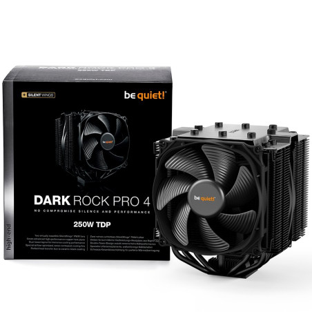 be quiet! DARK ROCK PRO 4, 1x Silent Wings 3 120mm PWM / 1x Silent Wings 135mm PWM, TDP: 250W, Intel: 1700/ 1200/ 2066/ 1150/ 11