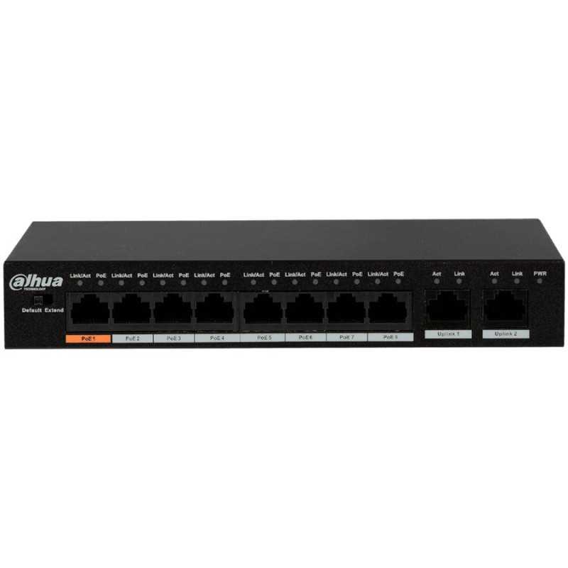 Dahua 8-Port 10/100 PoE Switch + 2 Uplink Gigabit port, Port1≤60W, Port2-8≤30W, Total≤96W - 1