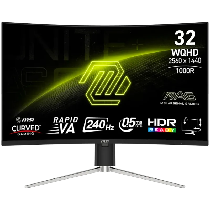 MSI MAG 325CQRXF E2 Gaming Monitor, 31.5" 240Hz, WQHD (2560x1440) 16:9, Rapid VA, 0.5ms, 300nits, 3500:1, 178/178, AMD FreeSync 