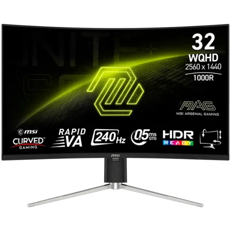 MSI MAG 325CQRXF E2 Gaming Monitor, 31.5" 240Hz, WQHD (2560x1440) 16:9, Rapid VA, 0.5ms, 300nits, 3500:1, 178/178, AMD FreeSync 