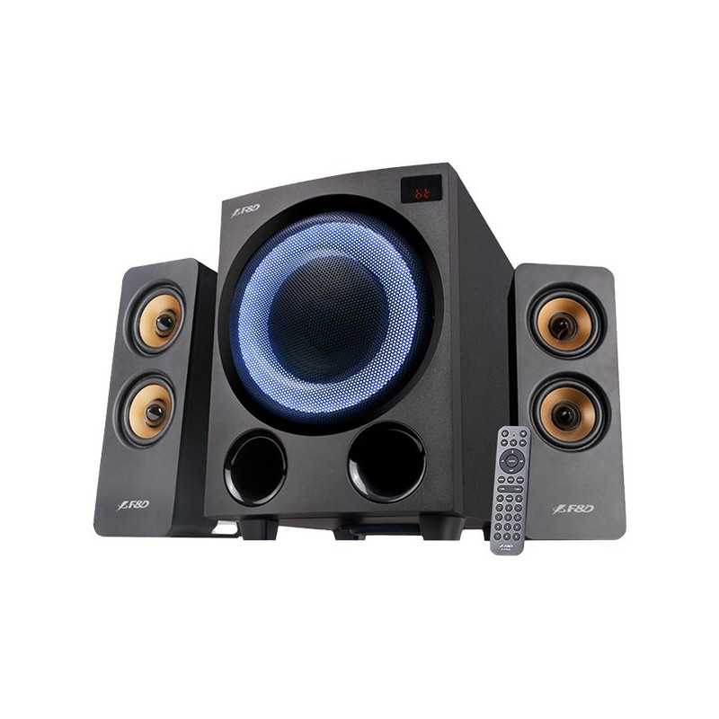 F&D F770X 2.1 Multimedia Speakers, 76W RMS, 4x2.5'' Satellites + 5.25'' Subwoofer, BT 5.0/Optical/AUX/USB/FM/Multi-color LED/LED