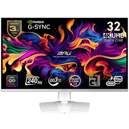 MSI MPG 321URXW QD-OLED Gaming Monitor, 31.5" 240Hz, UHD (3840x2160) 16:9, QD-OLED, 0.03ms, 250nits, 1500000:1, 178/178, G-Sync 