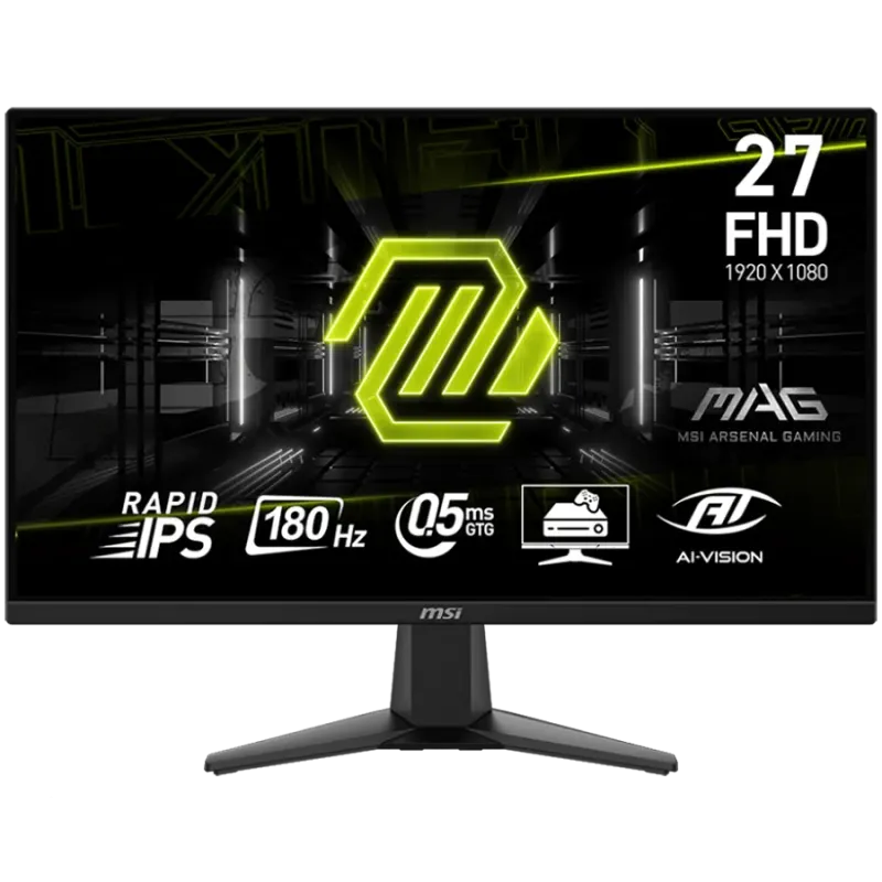 MSI MAG 275F Gaming Monitor, 27" 180Hz, FHD (1920x1080) 16:9, Rapid IPS, 0.5ms, 250nits, 1000:1, 178/178, AMD FreeSync, 1x DP, 2