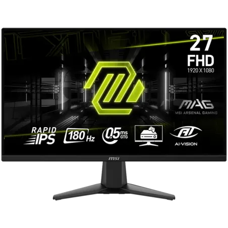MSI MAG 275F Gaming Monitor, 27" 180Hz, FHD (1920x1080) 16:9, Rapid IPS, 0.5ms, 250nits, 1000:1, 178/178, AMD FreeSync, 1x DP, 2