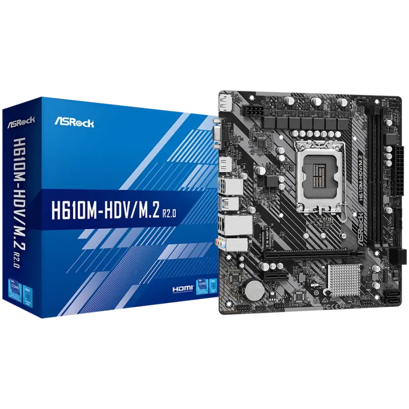 ASROCK Main Board Desktop H610M-HDV/M.2 (S1700, 2x DDR4, 1x PCIe 4.0 x16, 1x PCIe 3.0 x1, 4x SATA3 6.0Gb/s, 1x m.2 PCIe, 4x USB 