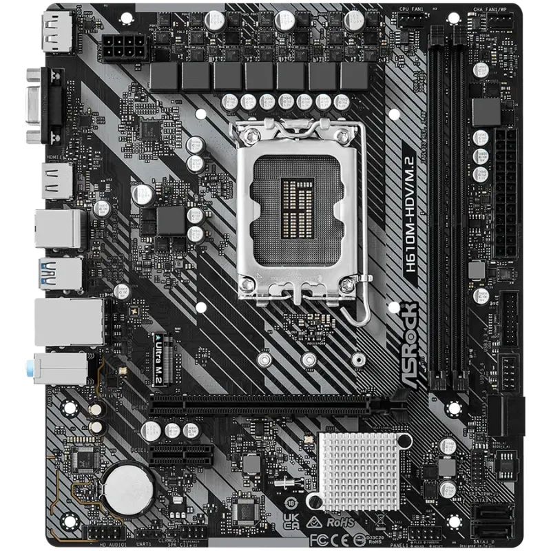 ASROCK Main Board Desktop H610M-HDV/M.2 (S1700, 2x DDR4, 1x PCIe 4.0 x16, 1x PCIe 3.0 x1, 4x SATA3 6.0Gb/s, 1x m.2 PCIe, 4x USB 