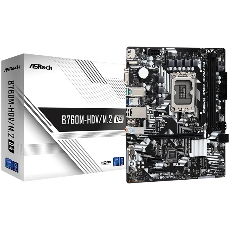 ASROCK MB Desktop B760M-HDV/M.2 D4 (S1700, 2x DDR4, 1x PCIe 4.0 x16, 2x PCIe 3.0 x1, 1x Hyper M.2 PCIe Gen4x4, 1x M.2 Ultra Gen3