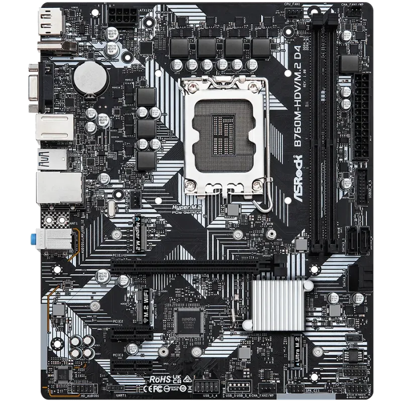 ASROCK MB Desktop B760M-HDV/M.2 D4 (S1700, 2x DDR4, 1x PCIe 4.0 x16, 2x PCIe 3.0 x1, 1x Hyper M.2 PCIe Gen4x4, 1x M.2 Ultra Gen3