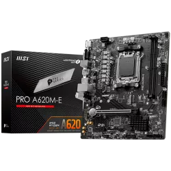 MSI PRO A620M-E, mATX, Socket AM5, Dual Channel DDR5 6800+MHz, 1x PCIe x16 slot, 1x M.2 slot, 1x HDMI, 1x VGA, 2x USB 3.2 Gen 1,