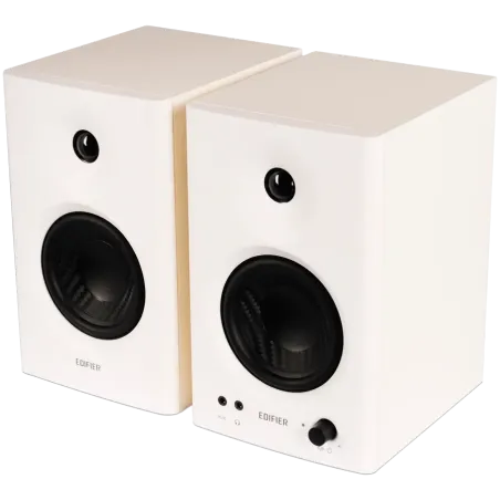 Edifier MR4 Active Studio Monitors, RCA, AUX, TRS, 1-inch Tweeters, 4-inch Woofers, 42W (RMS), Control Knob, White - 1