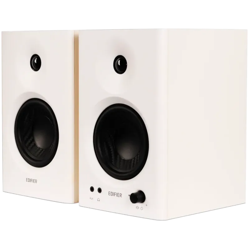 Edifier MR4 Active Studio Monitors, RCA, AUX, TRS, 1-inch Tweeters, 4-inch Woofers, 42W (RMS), Control Knob, White - 1
