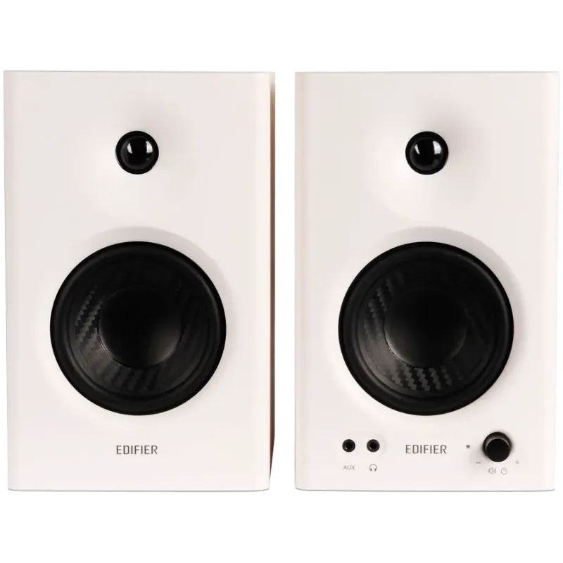 Edifier MR4 Active Studio Monitors, RCA, AUX, TRS, 1-inch Tweeters, 4-inch Woofers, 42W (RMS), Control Knob, White - 1
