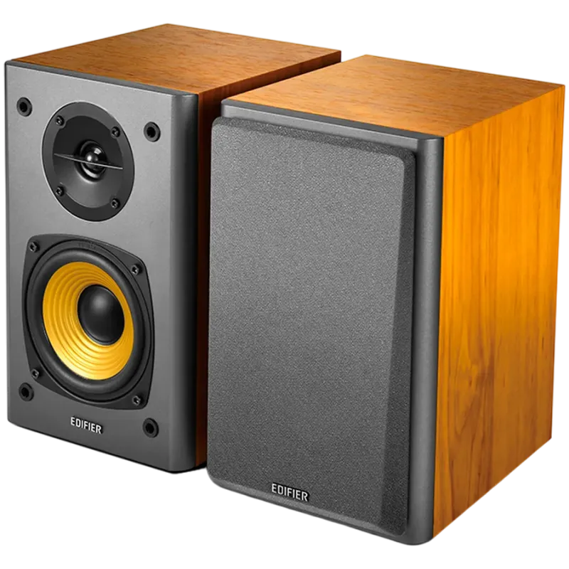 Edifier R1000T4 2.0 Bookshelf Speakers, BT V5.0, RCA, 0.5-inch Tweeters, 4-inch Drivers, 24W (RMS), Control Buttons, Brown - 1