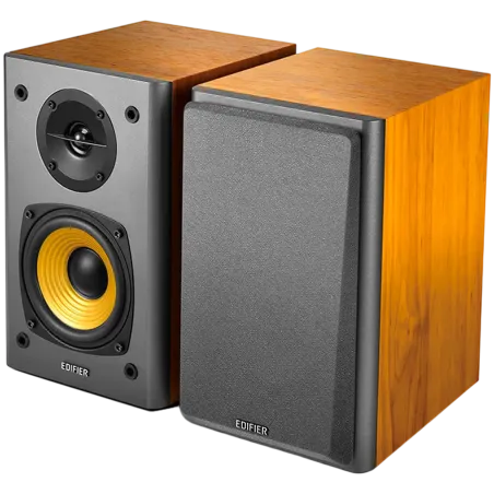 Edifier R1000T4 2.0 Bookshelf Speakers, BT V5.0, RCA, 0.5-inch Tweeters, 4-inch Drivers, 24W (RMS), Control Buttons, Brown - 1