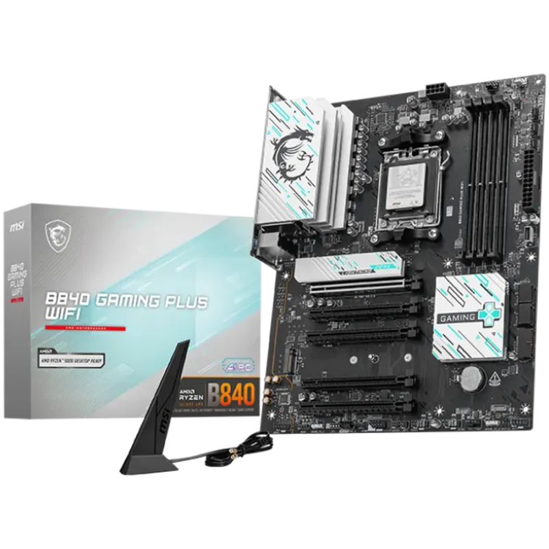 MSI B840 GAMING PLUS WIFI, ATX, Socket AM5, 4x DDR5 Dual Channel DDR5 up to 8000(OC)MHz, 5x PCIe x16 slot, 2x M.2 slot, 4x USB 2