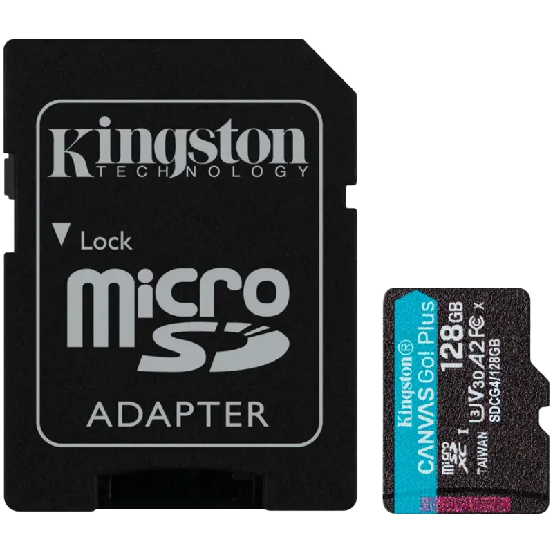 Kingston 128GB microSDXC Canvas Go Plus Gen4 200MB/s A2 U3 V30 Card + Adapter - 1