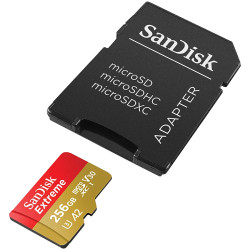 SANDISK Extreme microSDXC 256GB + SD Adapter + 1 year RescuePRO Deluxe up to 190MB/s & 130MB/s Read/Write speeds A2 C10 V30 UHS-
