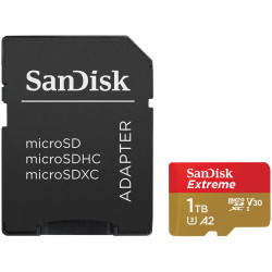 SANDISK Extreme microSDXC 1TB + SD Adapter + 1 year RescuePRO Deluxe up to 190MB/s & 130MB/s Read/Write speeds A2 C10 V30 UHS-I 