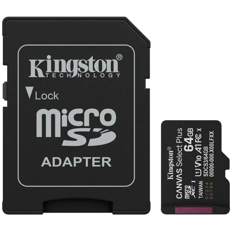 Kingston 64GB microSDXC Canvas Select Plus Gen3 100MB/s A1 Card + Adapter - 1