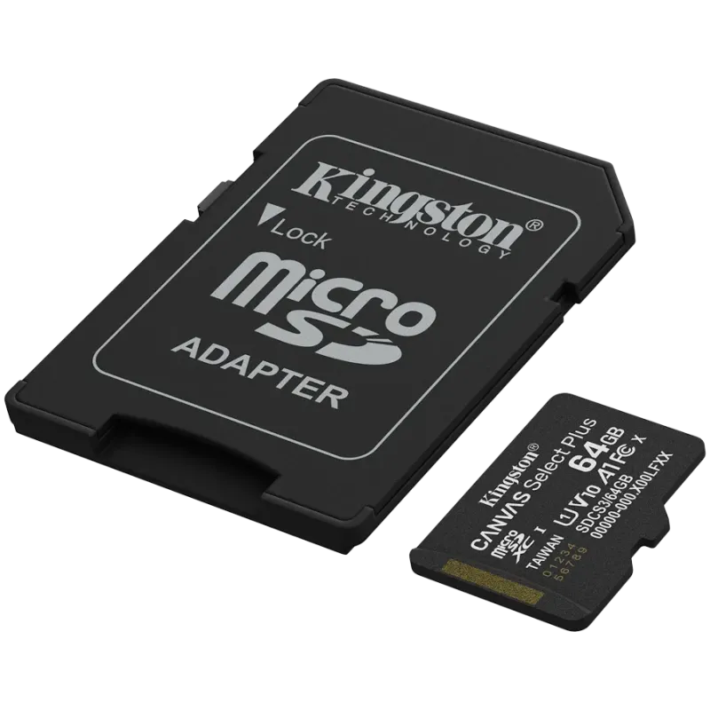 Kingston 64GB microSDXC Canvas Select Plus Gen3 100MB/s A1 Card + Adapter - 1