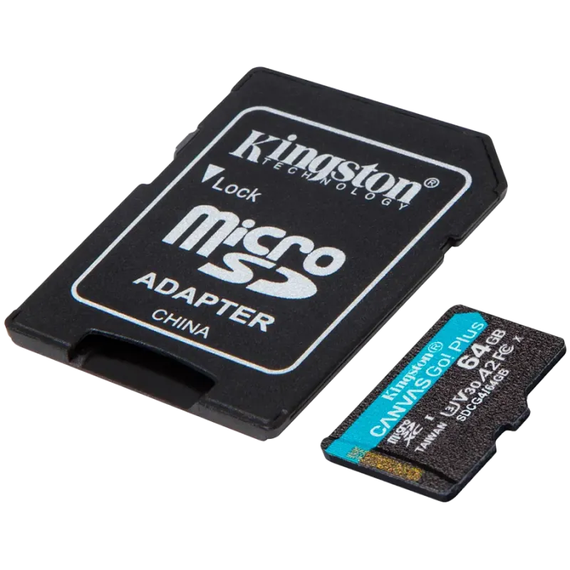 Kingston 64GB microSDXC Canvas Go Plus Gen4 200MB/s A2 U3 V30 Card + Adapter - 1