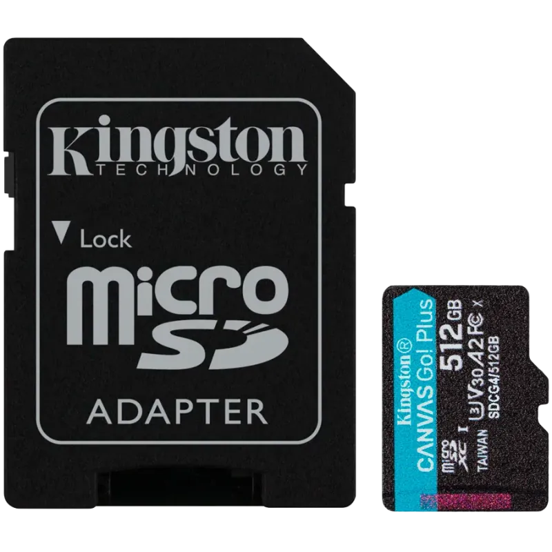 Kingston 512GB microSDXC Canvas Go Plus Gen4 200MB/s A2 U3 V30 Card + Adapter - 1