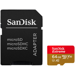 SANDISK Extreme microSDXC 64GB + SD Adapter + 1 year RescuePRO Deluxe up to 170MB/s & 80MB/s Read/Write speeds A2 C10 V30 UHS-I 