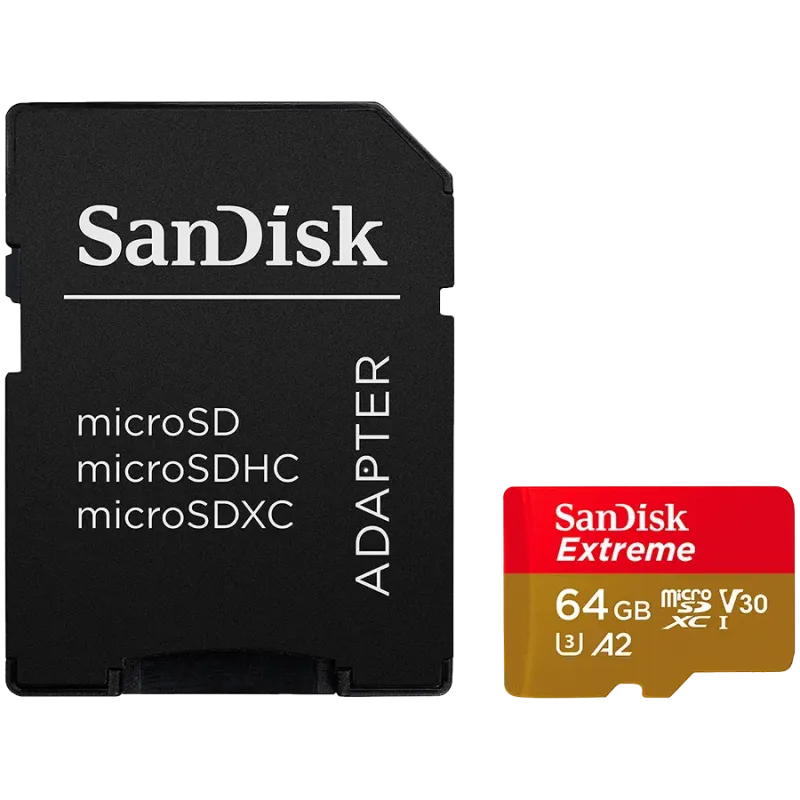 SANDISK Extreme microSDXC 64GB + SD Adapter + 1 year RescuePRO Deluxe up to 170MB/s & 80MB/s Read/Write speeds A2 C10 V30 UHS-I 