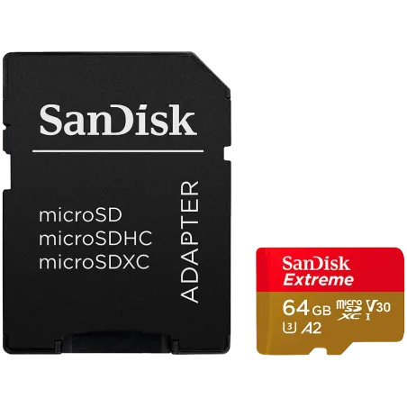 SANDISK Extreme microSDXC 64GB + SD Adapter + 1 year RescuePRO Deluxe up to 170MB/s & 80MB/s Read/Write speeds A2 C10 V30 UHS-I 