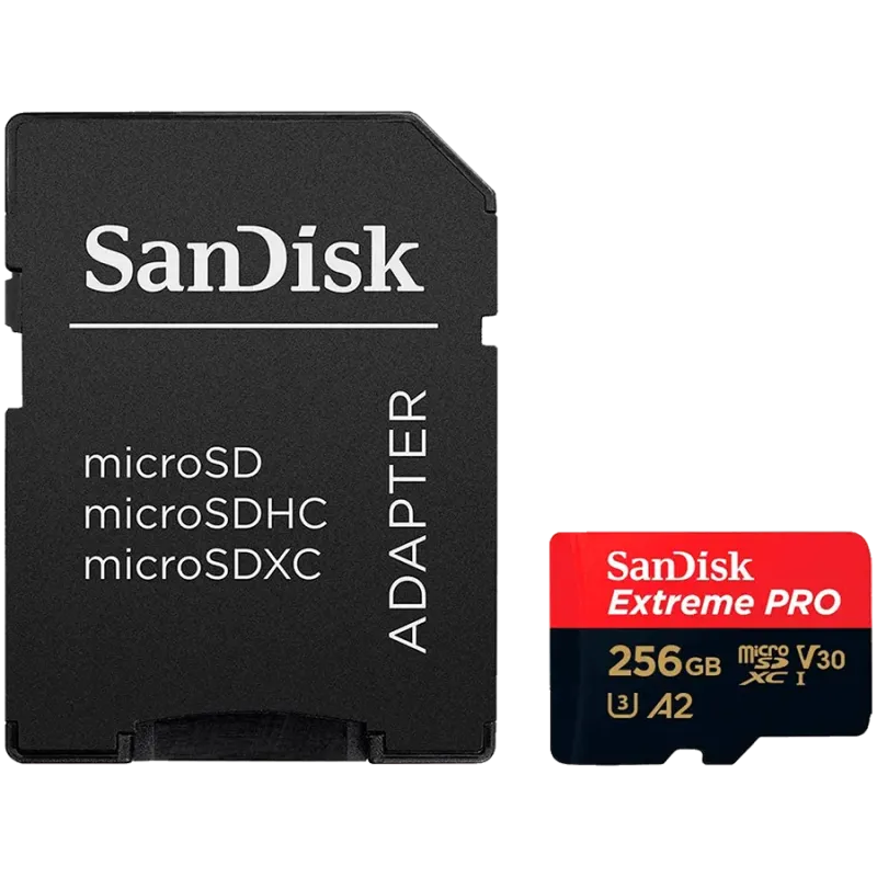 SANDISK Extreme PRO microSDXC 256GB + SD Adapter + 2 years RescuePRO Deluxe up to 200MB/s & 140MB/s Read/Write speeds A2 C10 V30