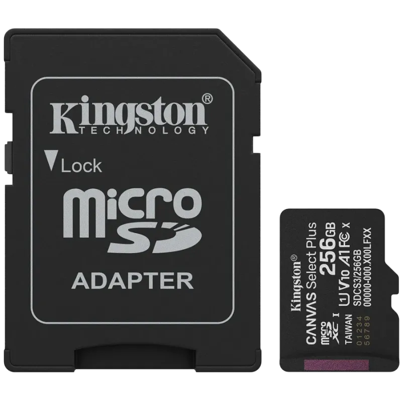 Kingston 256GB microSDXC Canvas Select Plus Gen3 150MB/s A1 Card + Adapter - 1