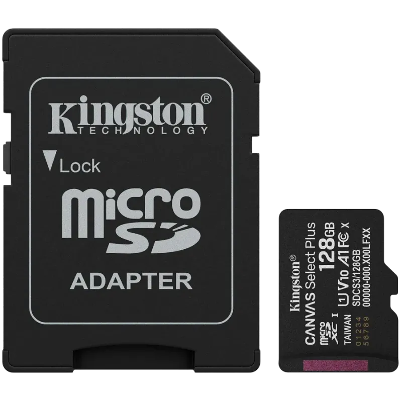 Kingston 128GB microSDXC Canvas Select Plus Gen3 150MB/s A1 Card + Adapter - 1